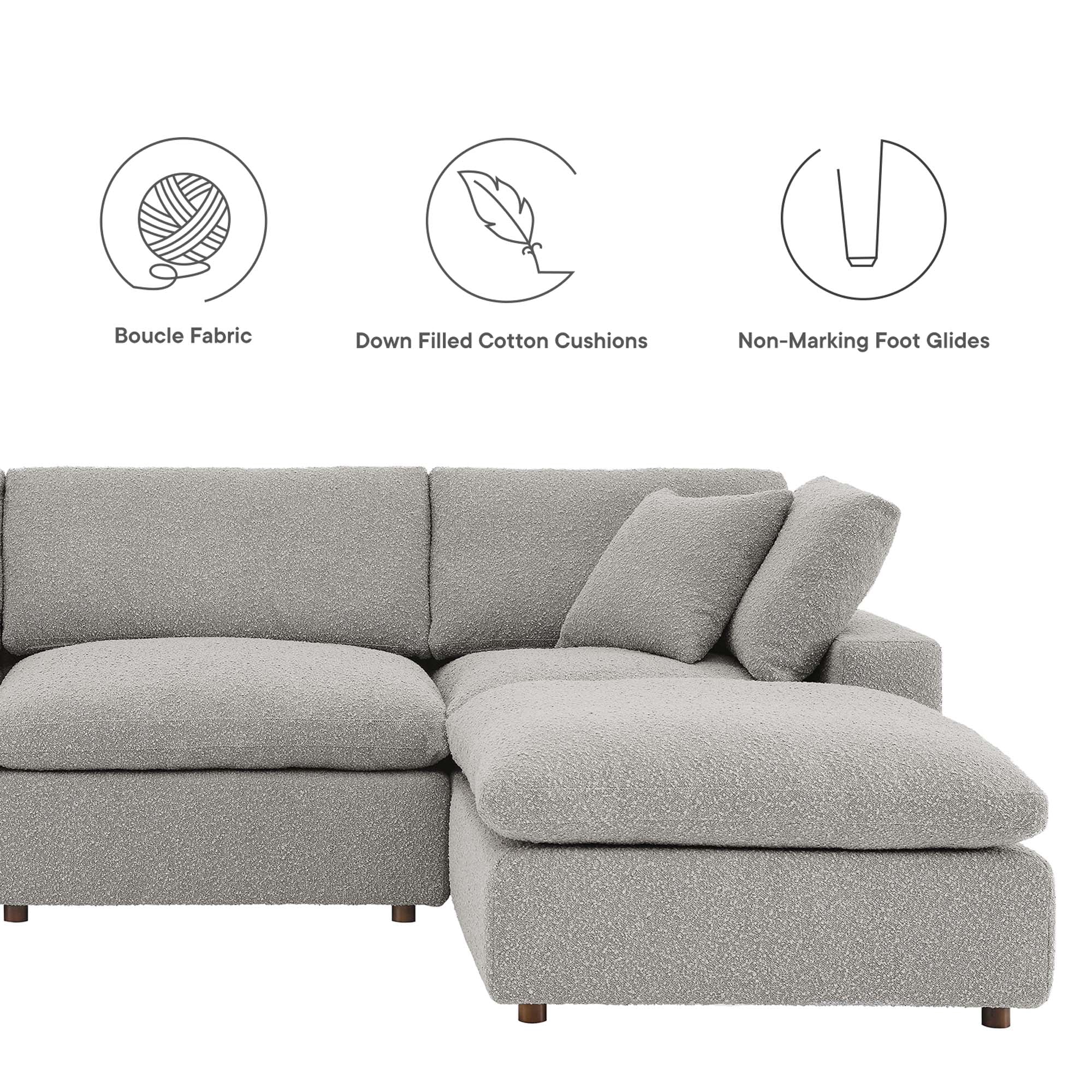Commix 5-Piece Down Filled Overstuffed Boucle Fabric Sectional Sofa - Light Gray (2 Armless, 2 Corners, Ottoman)