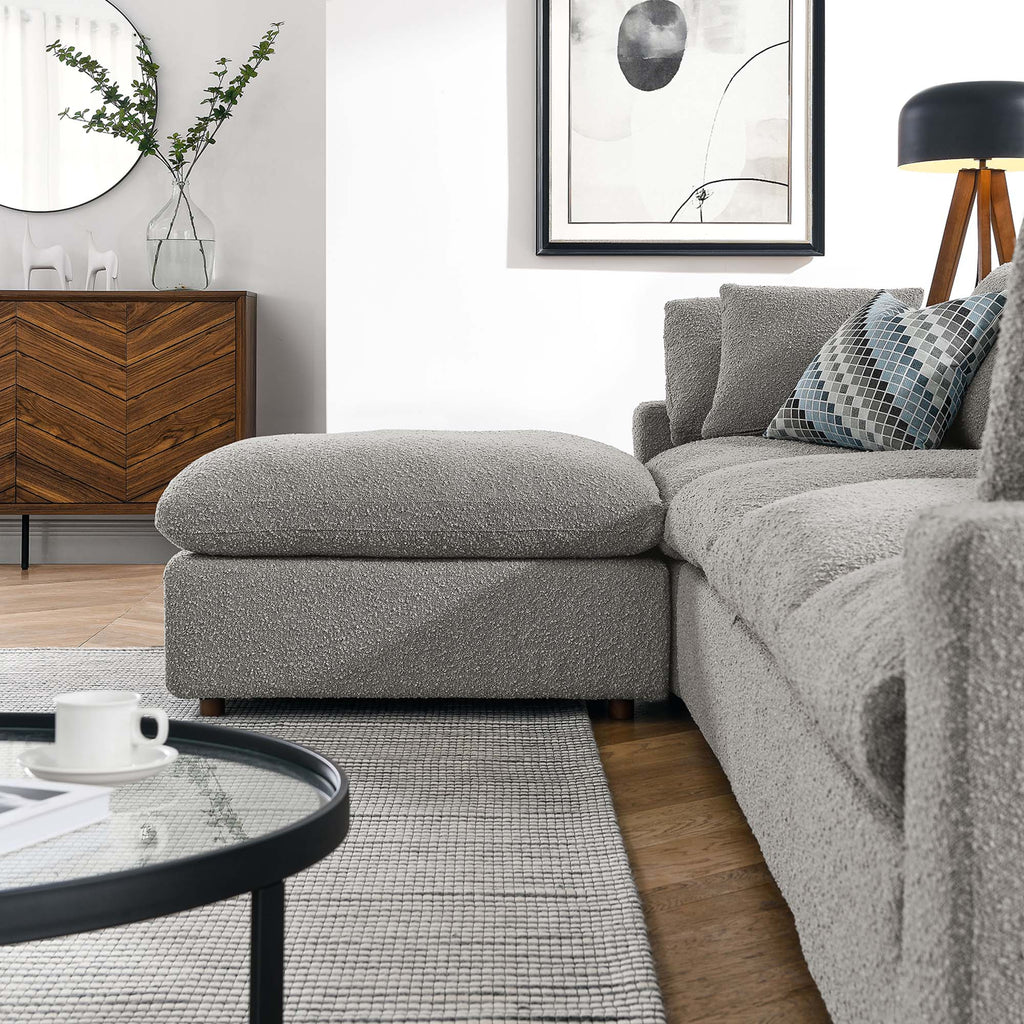 Commix 5-Piece Down Filled Overstuffed Boucle Fabric Sectional Sofa - Light Gray (2 Armless, 2 Corners, Ottoman)