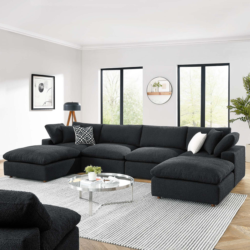Commix 6-Piece Down Filled Overstuffed Boucle Sectional Sofa - Black