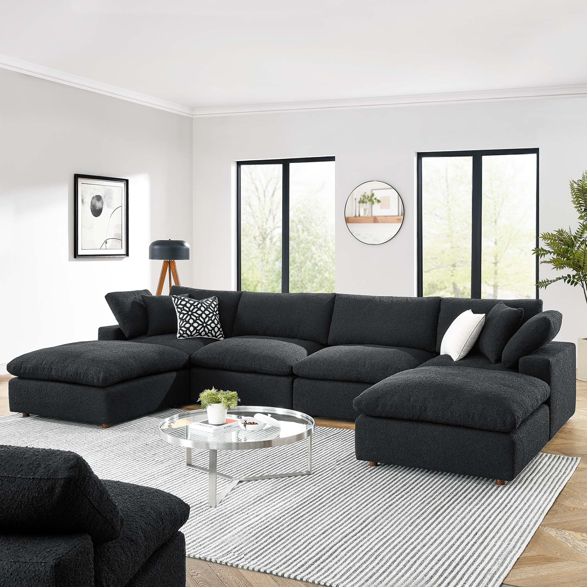 Commix 6-Piece Down Filled Overstuffed Boucle Sectional Sofa - Black
