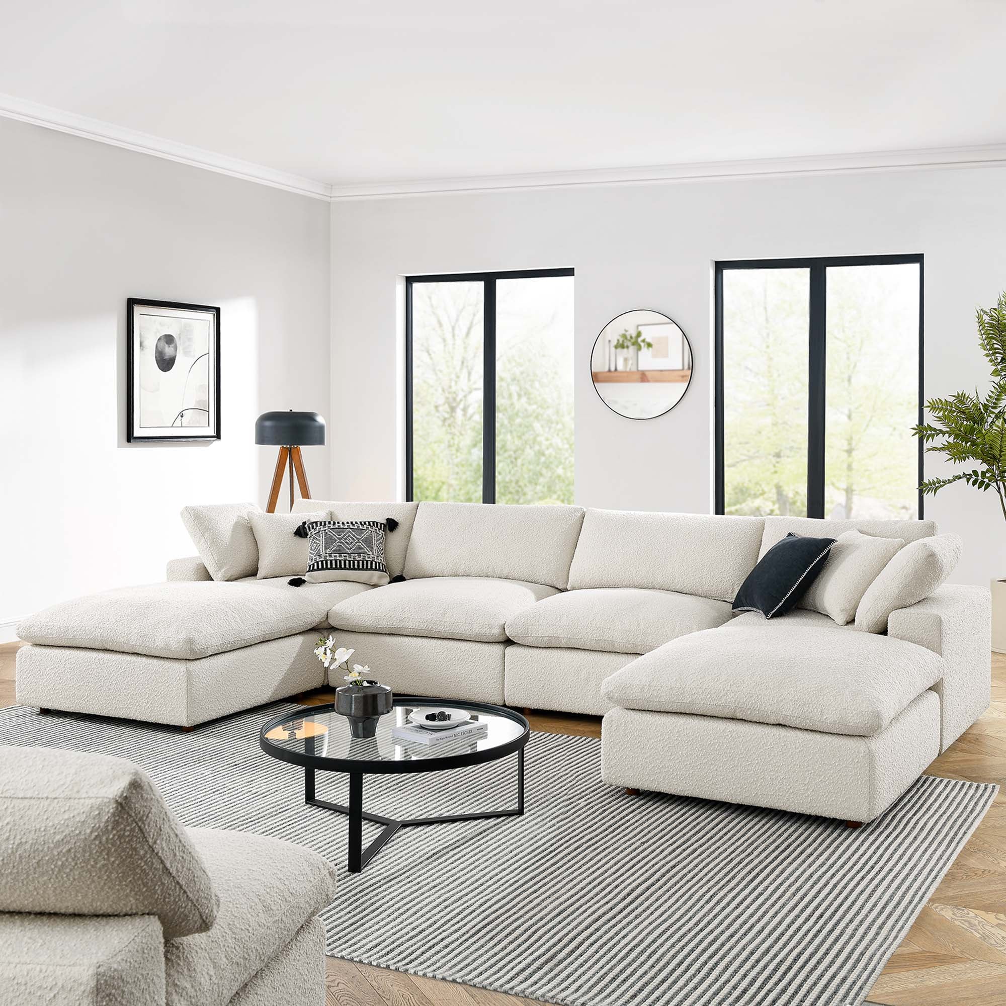 Commix 6-Piece Down Filled Overstuffed Boucle Sectional Sofa - Ivory