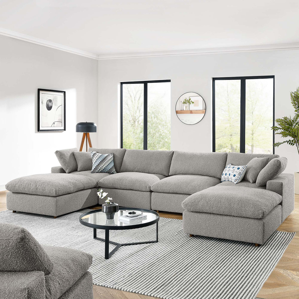 Commix 6-Piece Down Filled Overstuffed Boucle Sectional Sofa - Light Gray