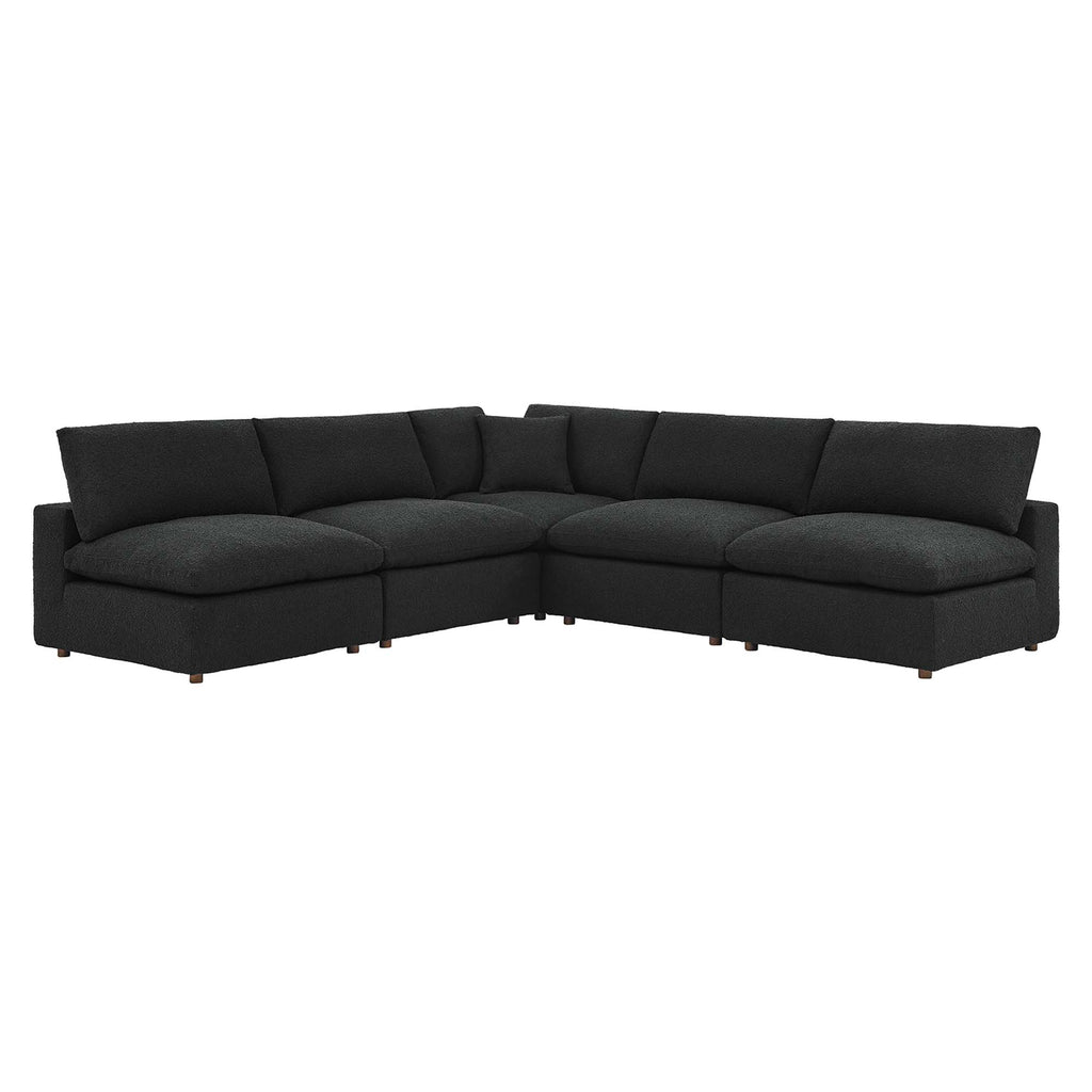 Commix 5-Piece Down Filled Overstuffed Boucle Fabric Sectional Sofa - Black (4 Armless, Corner)