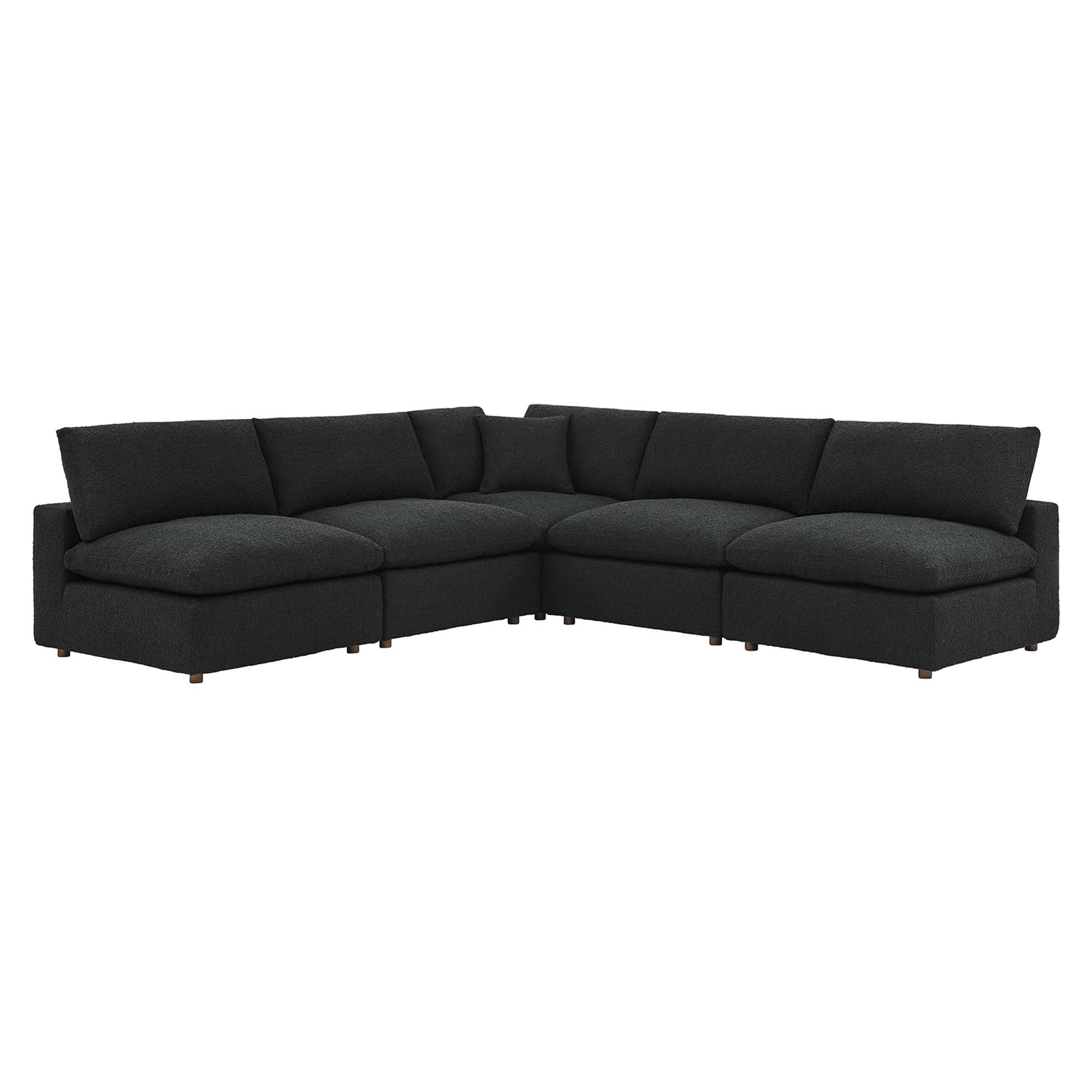 Commix 5-Piece Down Filled Overstuffed Boucle Fabric Sectional Sofa - Black (4 Armless, Corner)