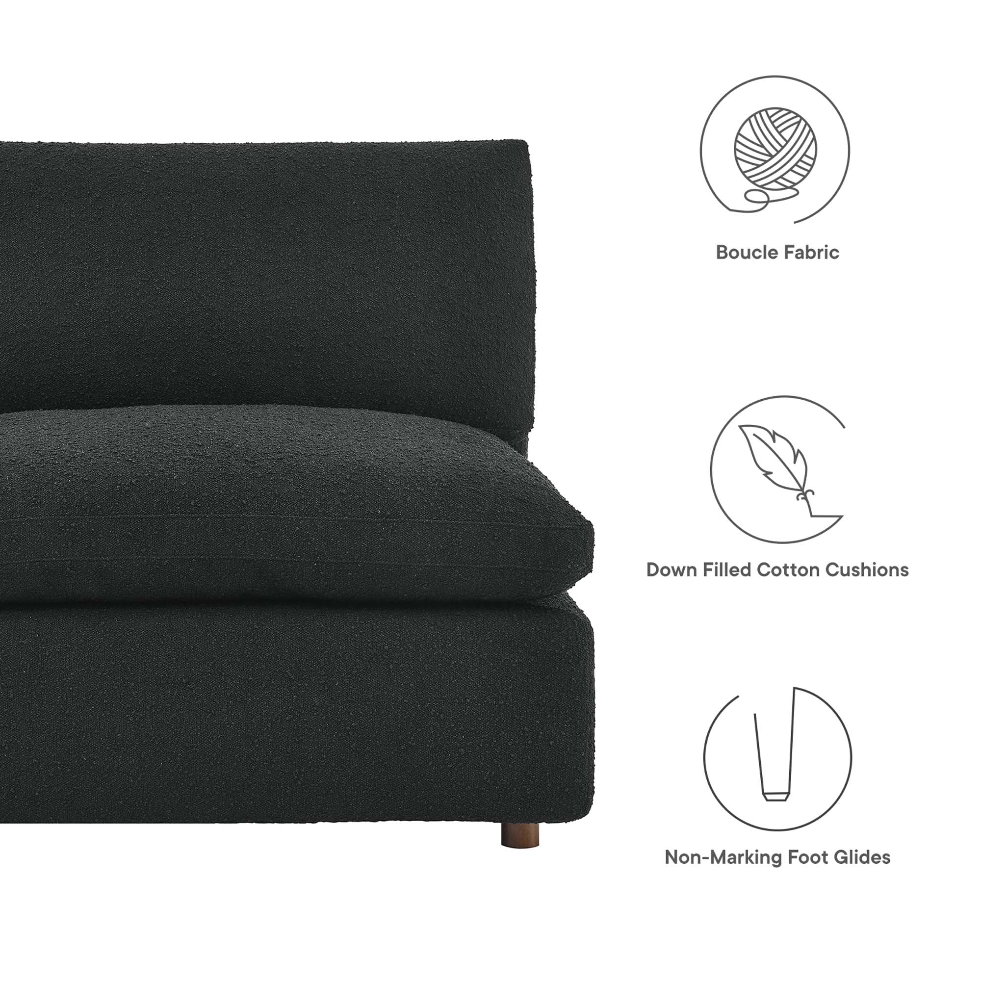 Commix 5-Piece Down Filled Overstuffed Boucle Fabric Sectional Sofa - Black (4 Armless, Corner)