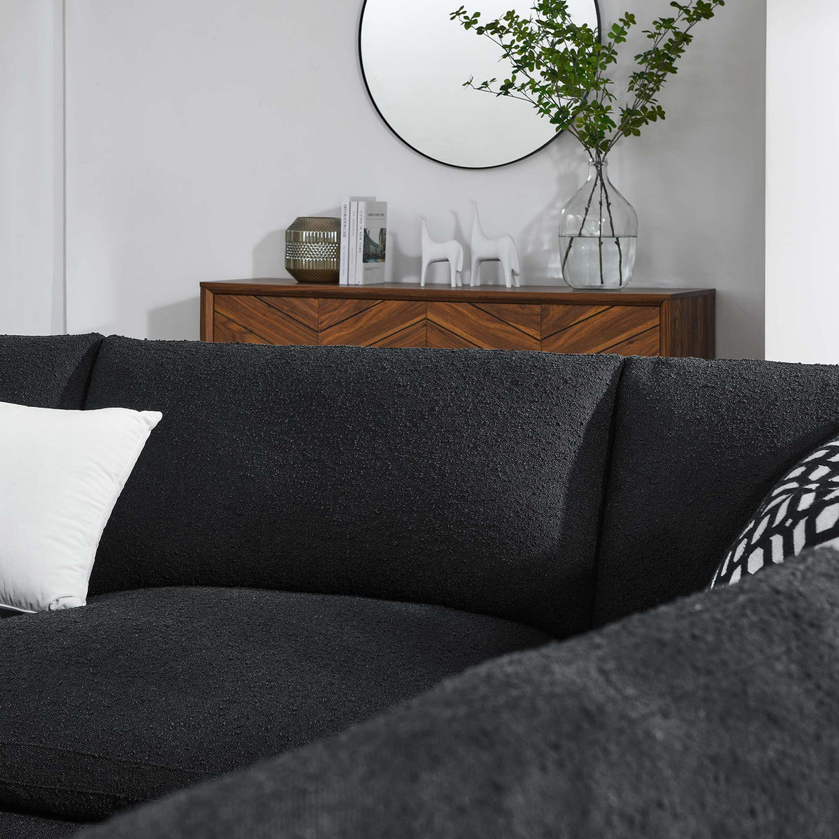 Commix 5-Piece Down Filled Overstuffed Boucle Fabric Sectional Sofa - Black (4 Armless, Corner)