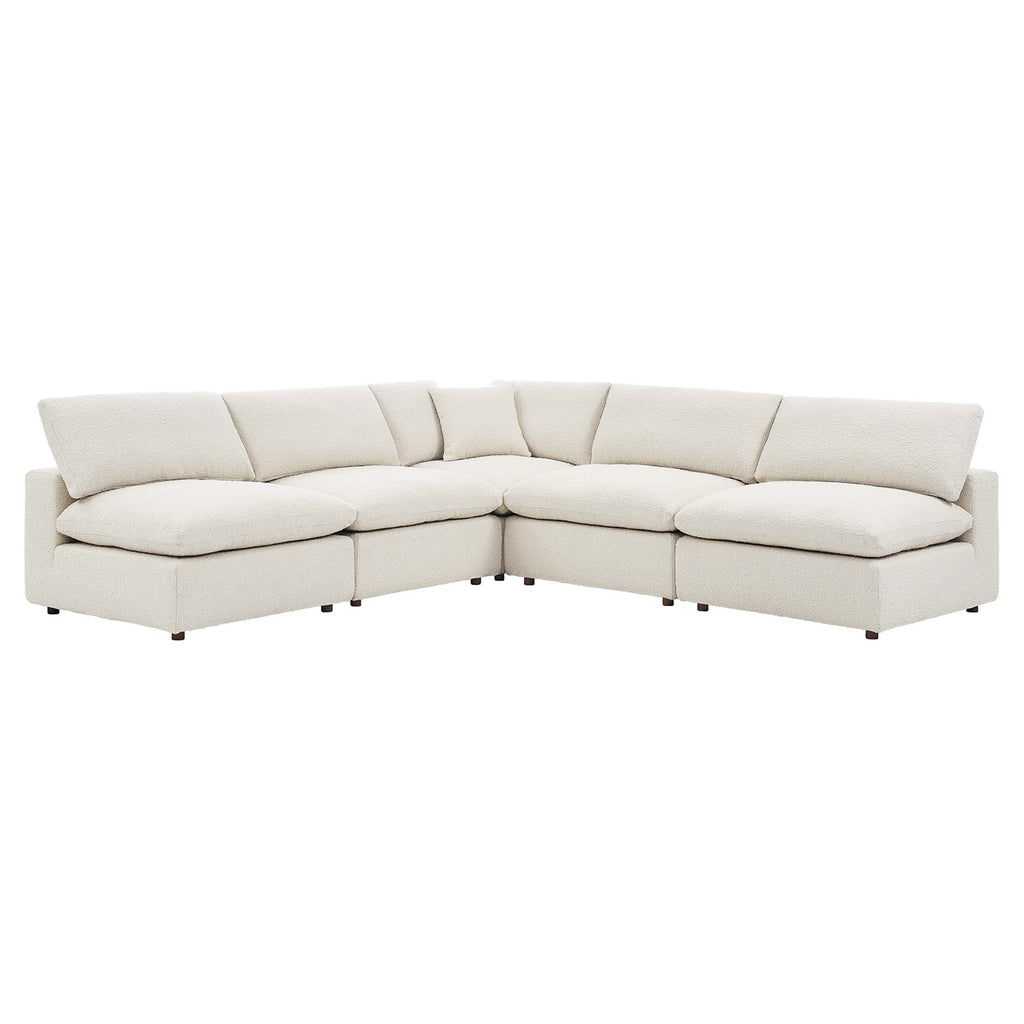 Commix 5-Piece Down Filled Overstuffed Boucle Fabric Sectional Sofa - Ivory (4 Armless, Corner)