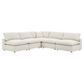 Commix 5-Piece Down Filled Overstuffed Boucle Fabric Sectional Sofa - Ivory (4 Armless, Corner)