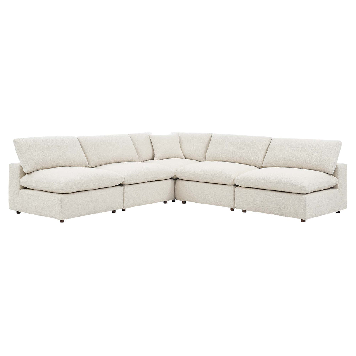 Commix 5-Piece Down Filled Overstuffed Boucle Fabric Sectional Sofa - Ivory (4 Armless, Corner)