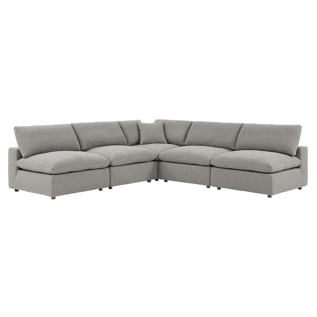 Commix 5-Piece Down Filled Overstuffed Boucle Fabric Sectional Sofa - Light Gray (4 Armless, Corner)