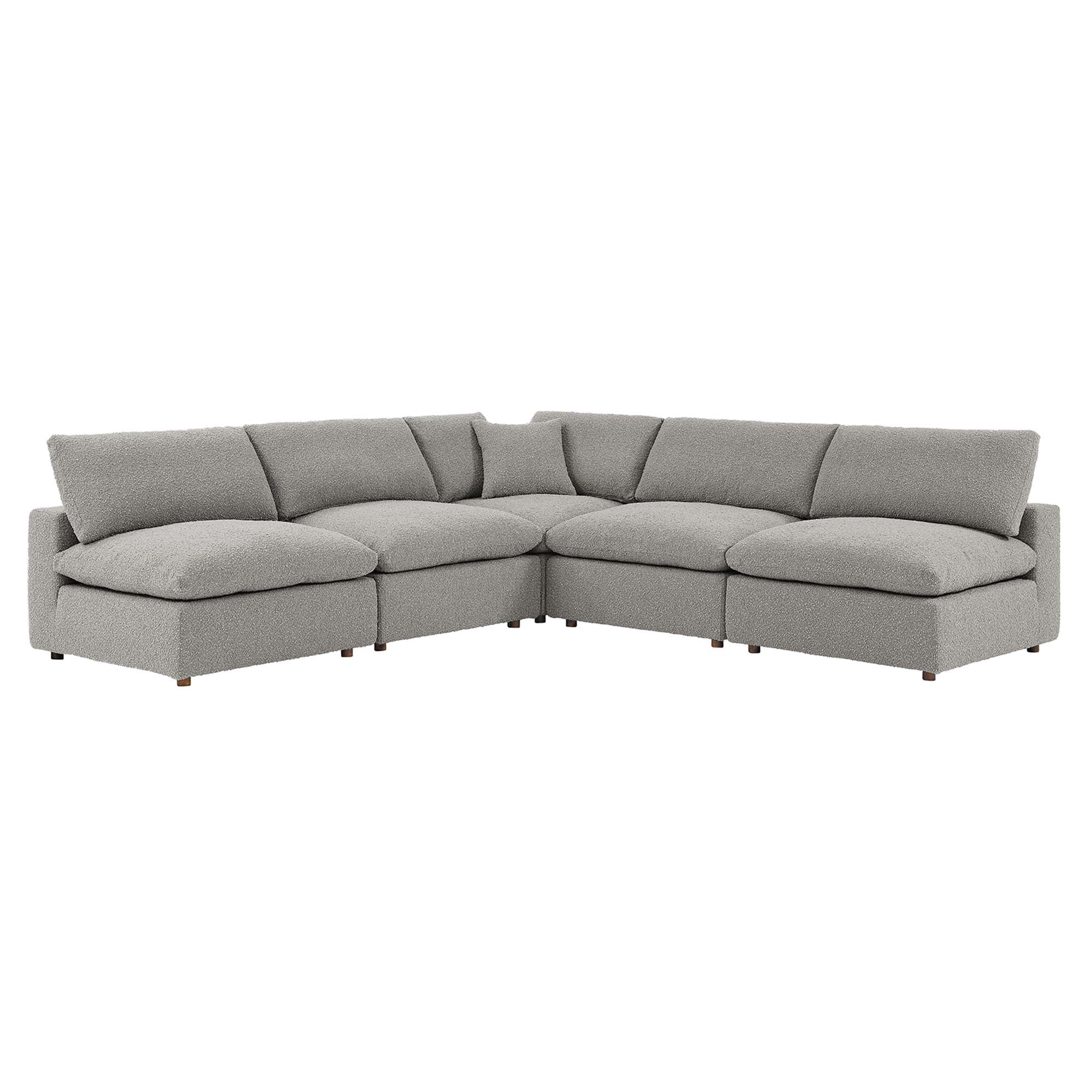 Commix 5-Piece Down Filled Overstuffed Boucle Fabric Sectional Sofa - Light Gray (4 Armless, Corner)