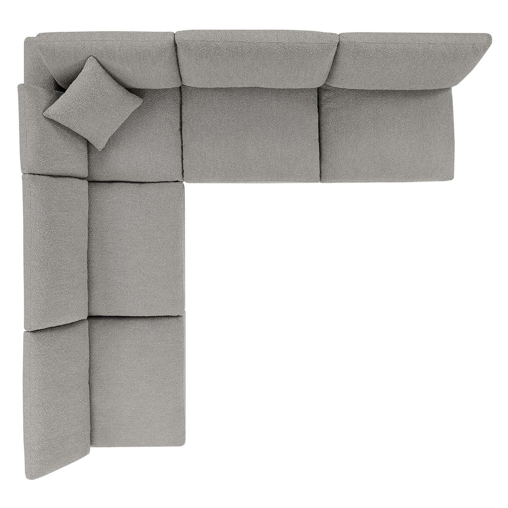 Commix 5-Piece Down Filled Overstuffed Boucle Fabric Sectional Sofa - Light Gray (4 Armless, Corner)
