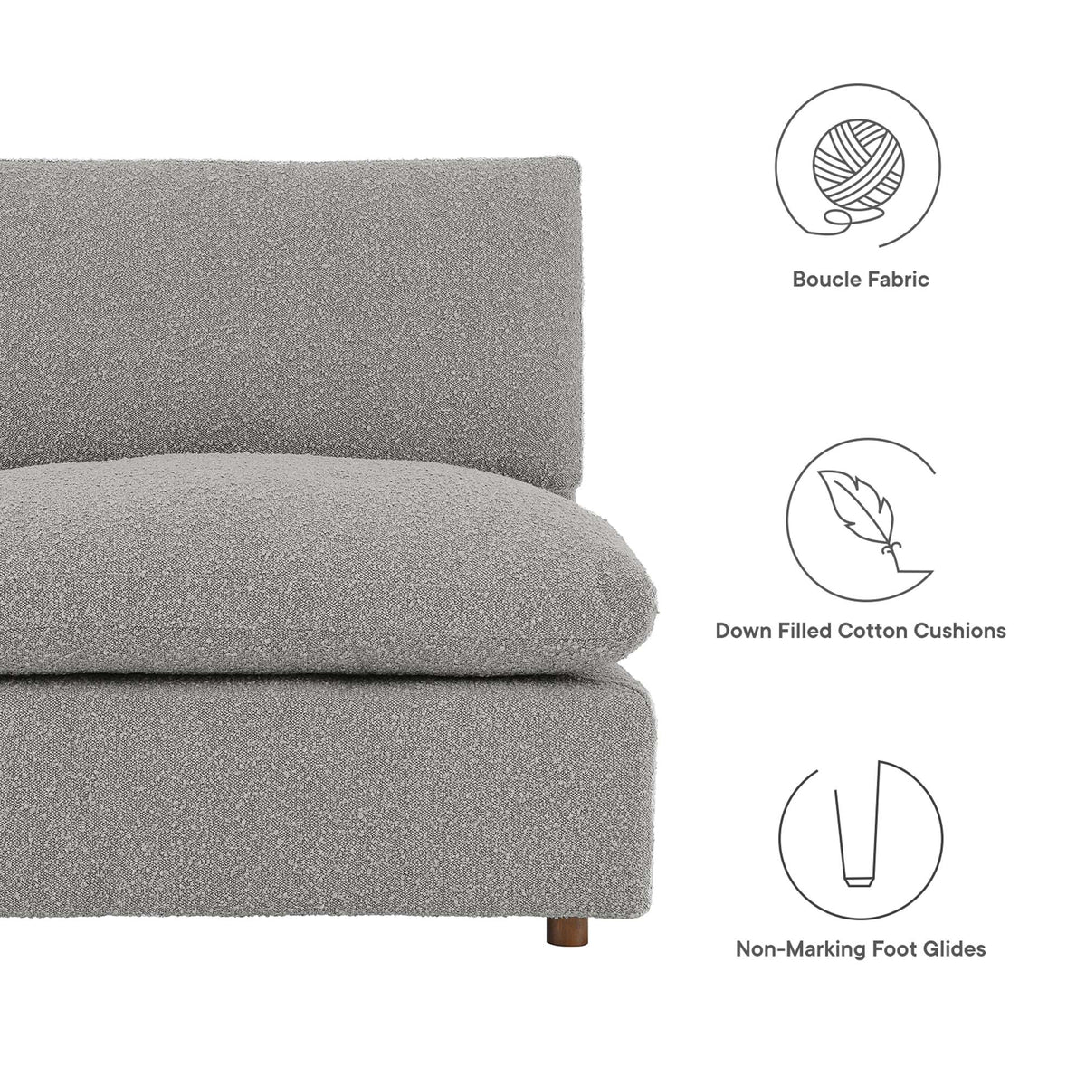 Commix 5-Piece Down Filled Overstuffed Boucle Fabric Sectional Sofa - Light Gray (4 Armless, Corner)