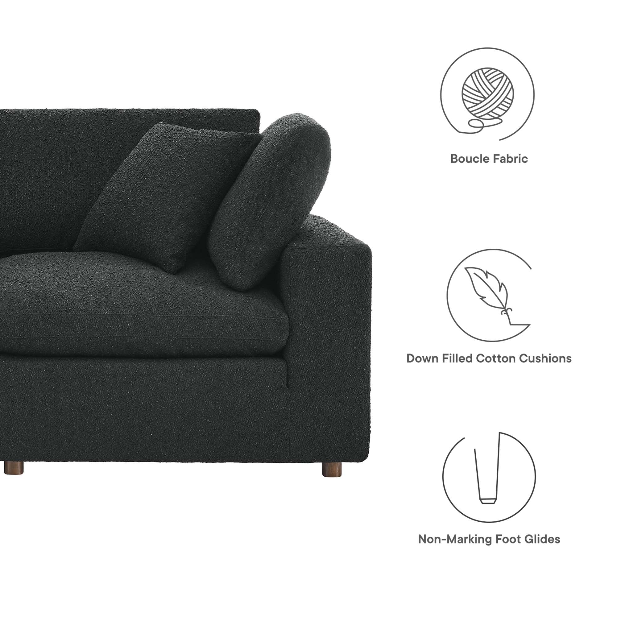 Commix 5-Piece Down Filled Overstuffed Boucle Sectional Sofa - Black
