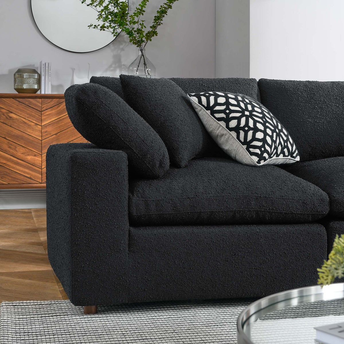 Commix 5-Piece Down Filled Overstuffed Boucle Sectional Sofa - Black