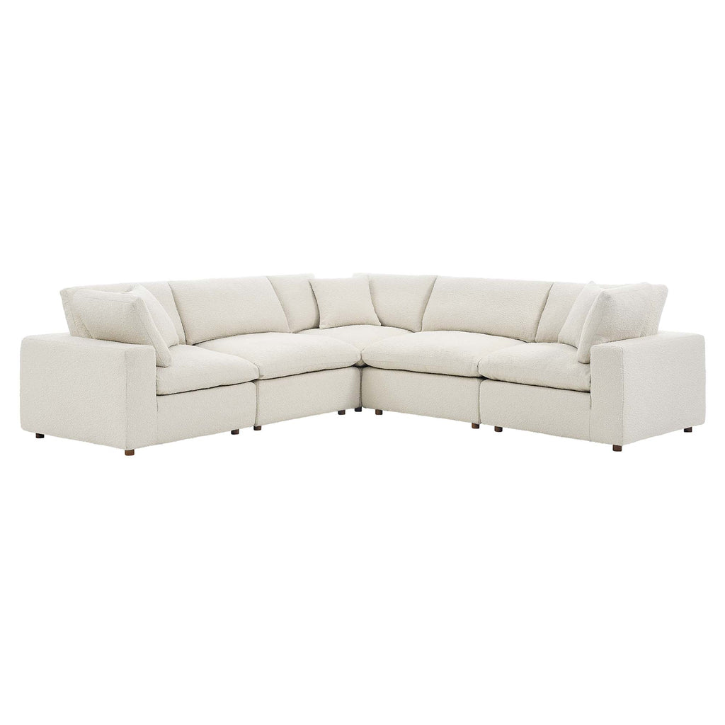 Commix 5-Piece Down Filled Overstuffed Boucle Sectional Sofa - Ivory