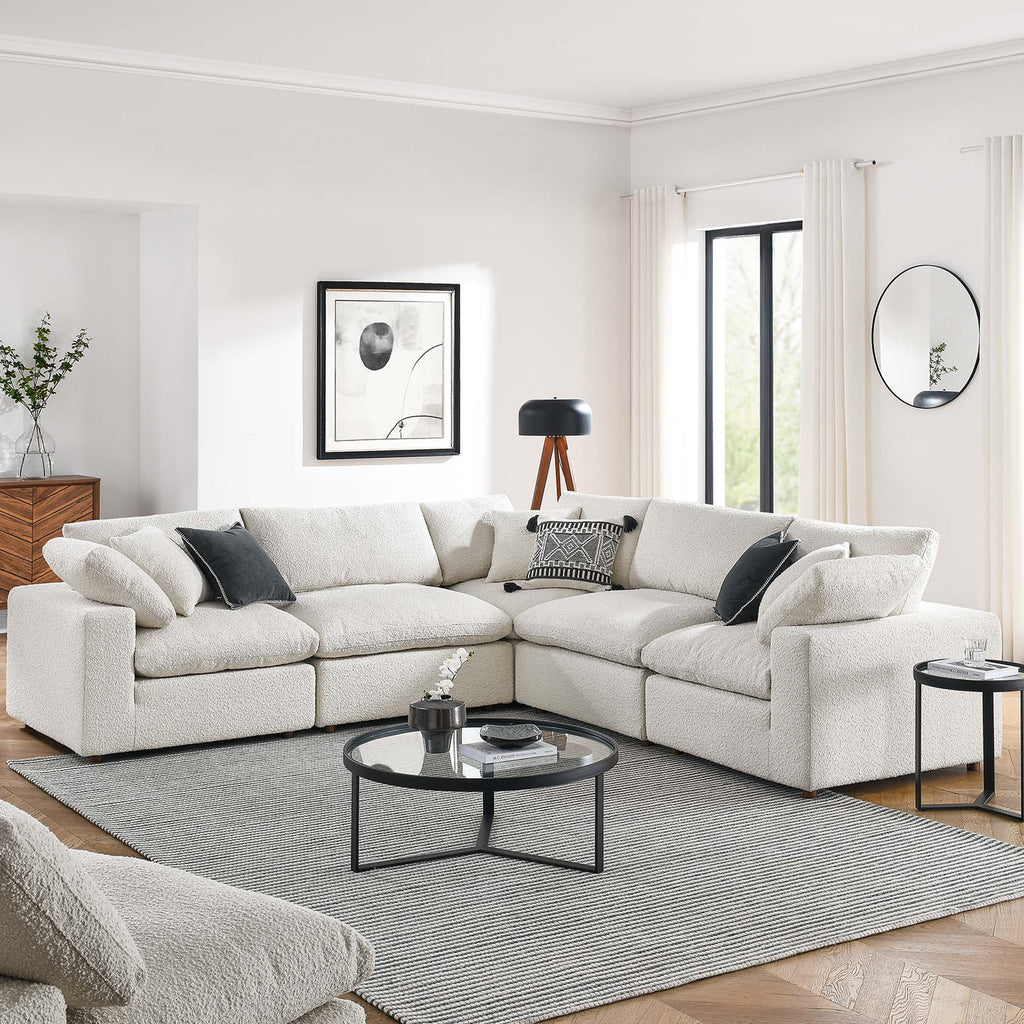 Commix 5-Piece Down Filled Overstuffed Boucle Sectional Sofa - Ivory