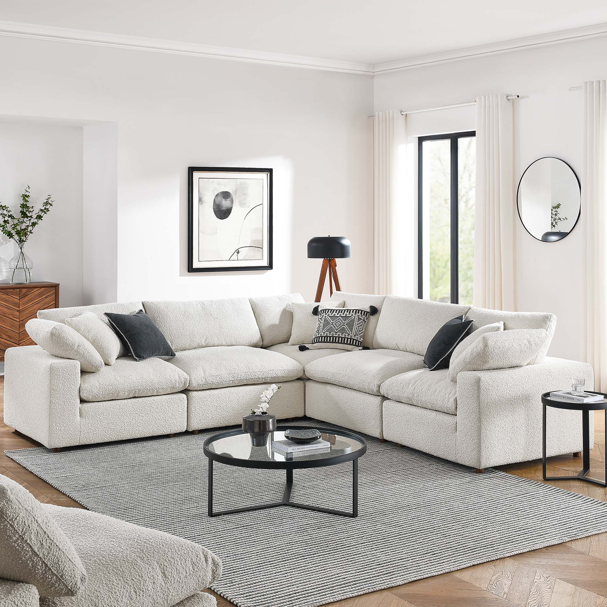 Commix 5-Piece Down Filled Overstuffed Boucle Sectional Sofa - Ivory