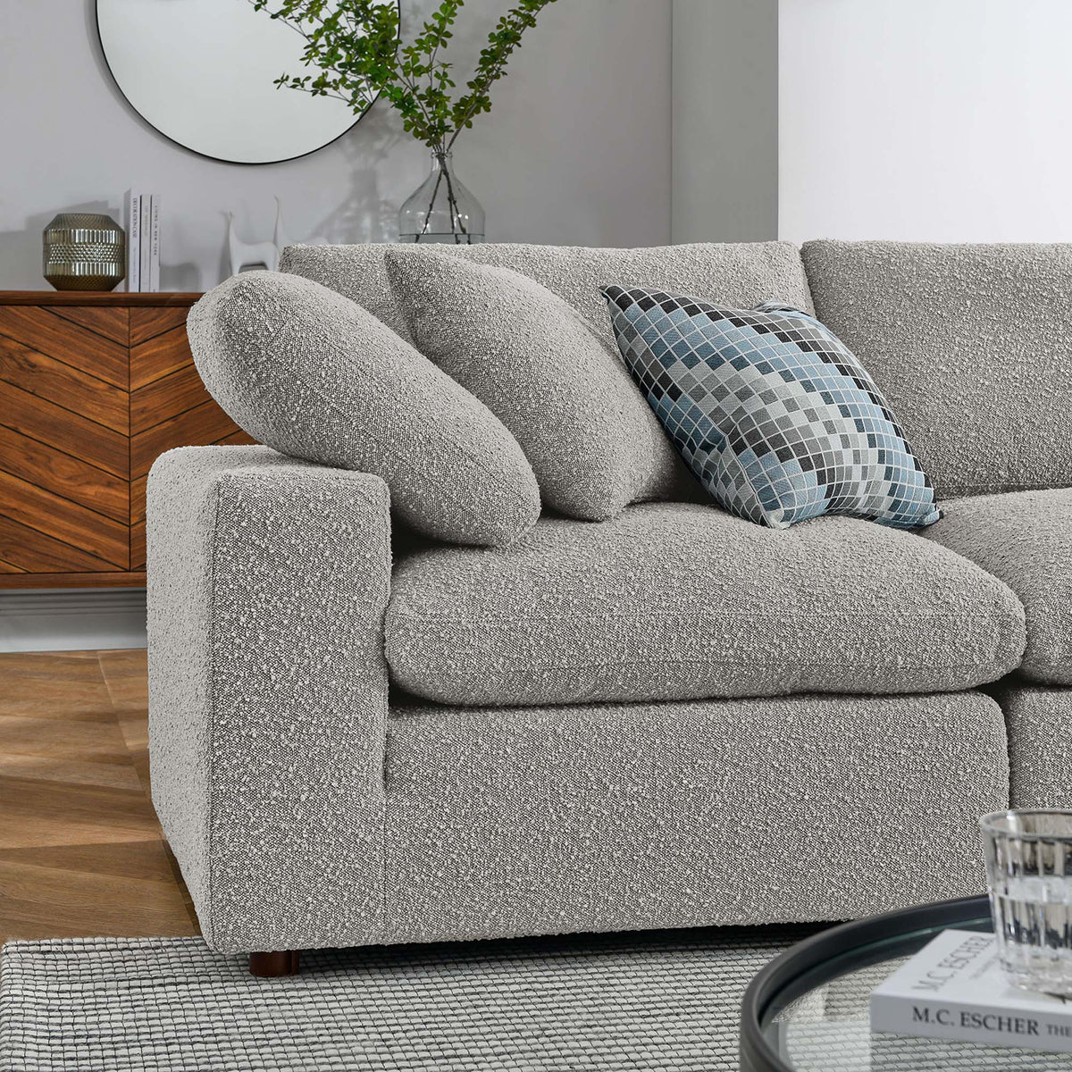 Commix 5-Piece Down Filled Overstuffed Boucle Sectional Sofa - Light Gray