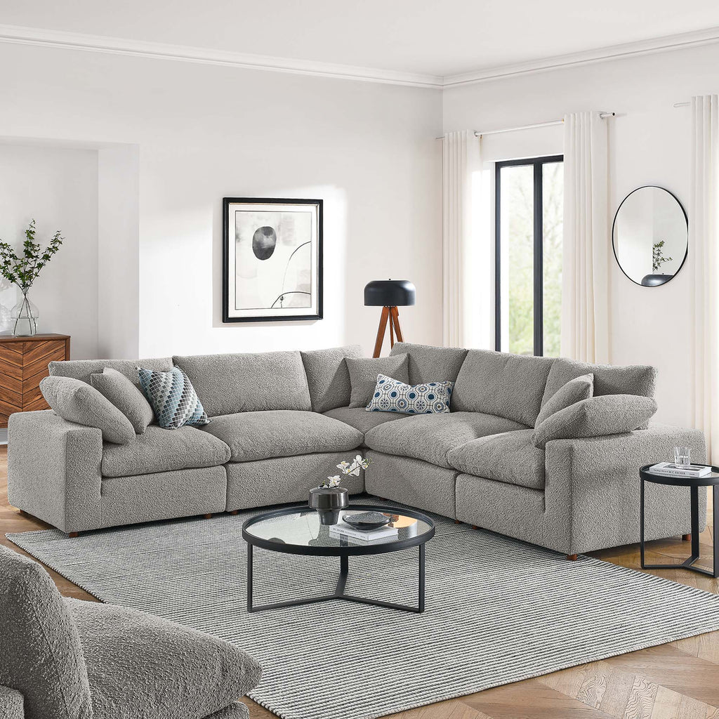 Commix 5-Piece Down Filled Overstuffed Boucle Sectional Sofa - Light Gray