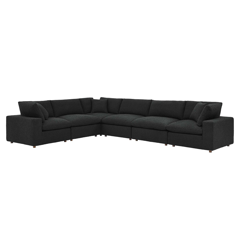 Commix 6-Piece Down Filled Overstuffed Boucle Fabric Sectional Sofa - Black (3 Armless, 3 Corners)