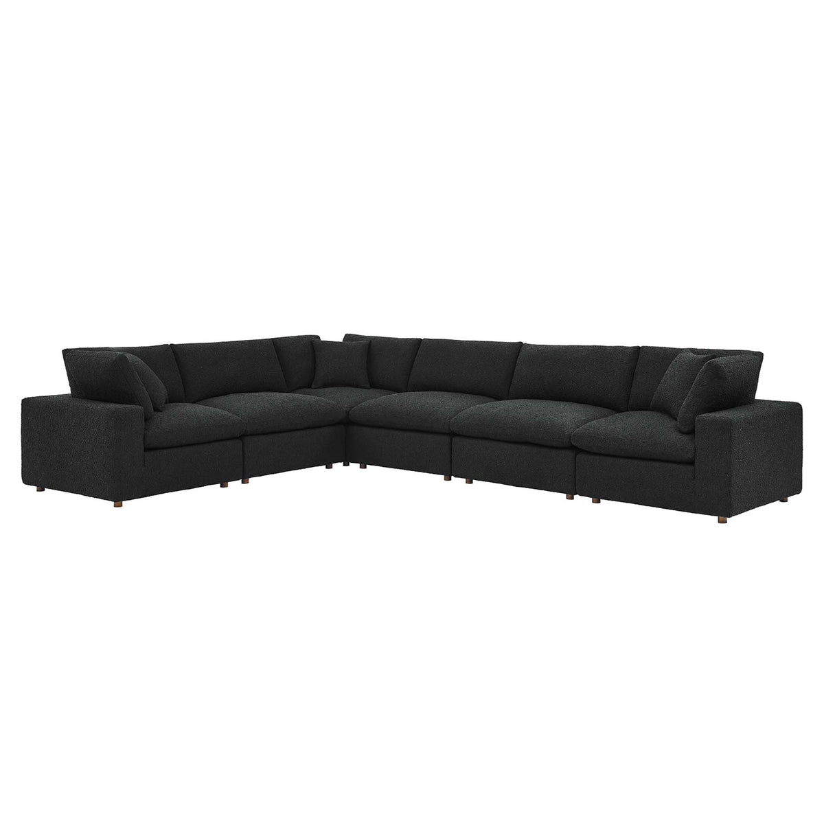 Commix 6-Piece Down Filled Overstuffed Boucle Fabric Sectional Sofa - Black (3 Armless, 3 Corners)