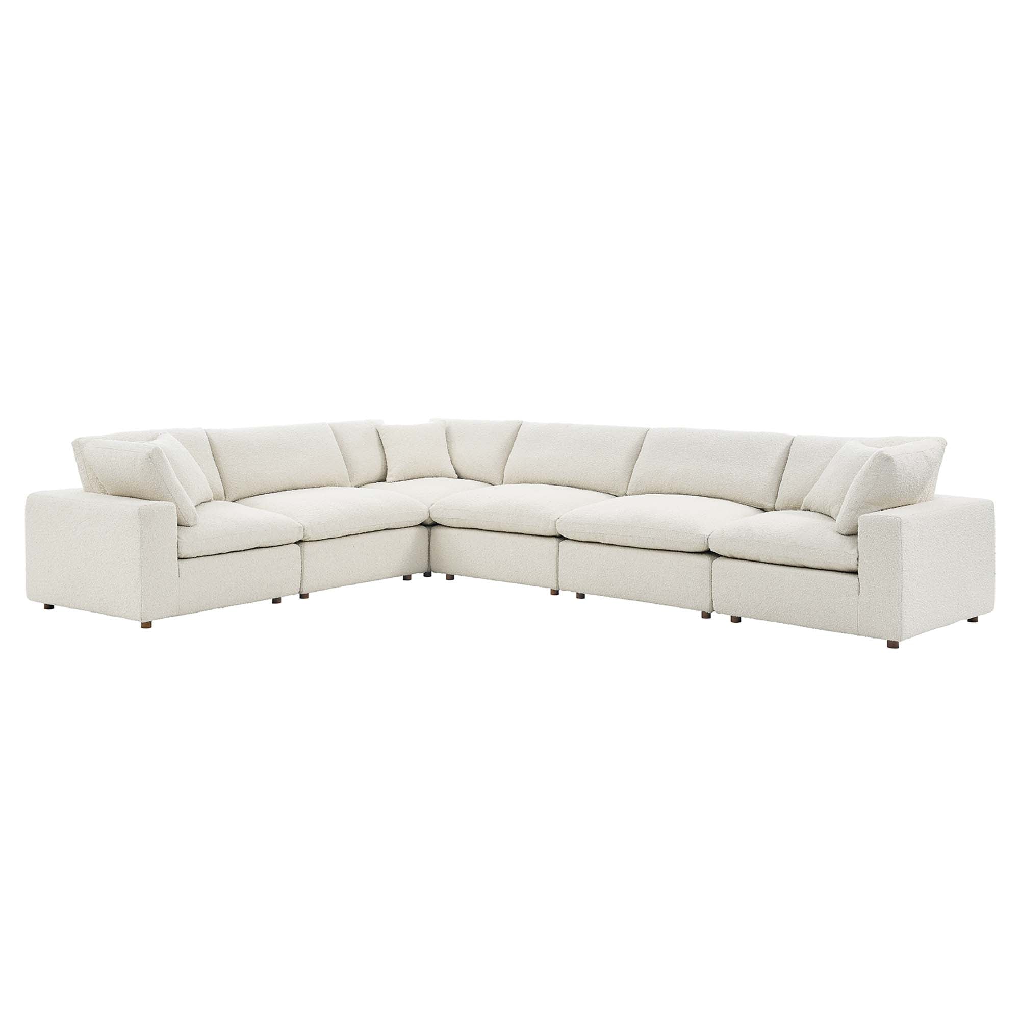 Commix 6-Piece Down Filled Overstuffed Boucle Fabric Sectional Sofa - Ivory (3 Armless, 3 Corners)