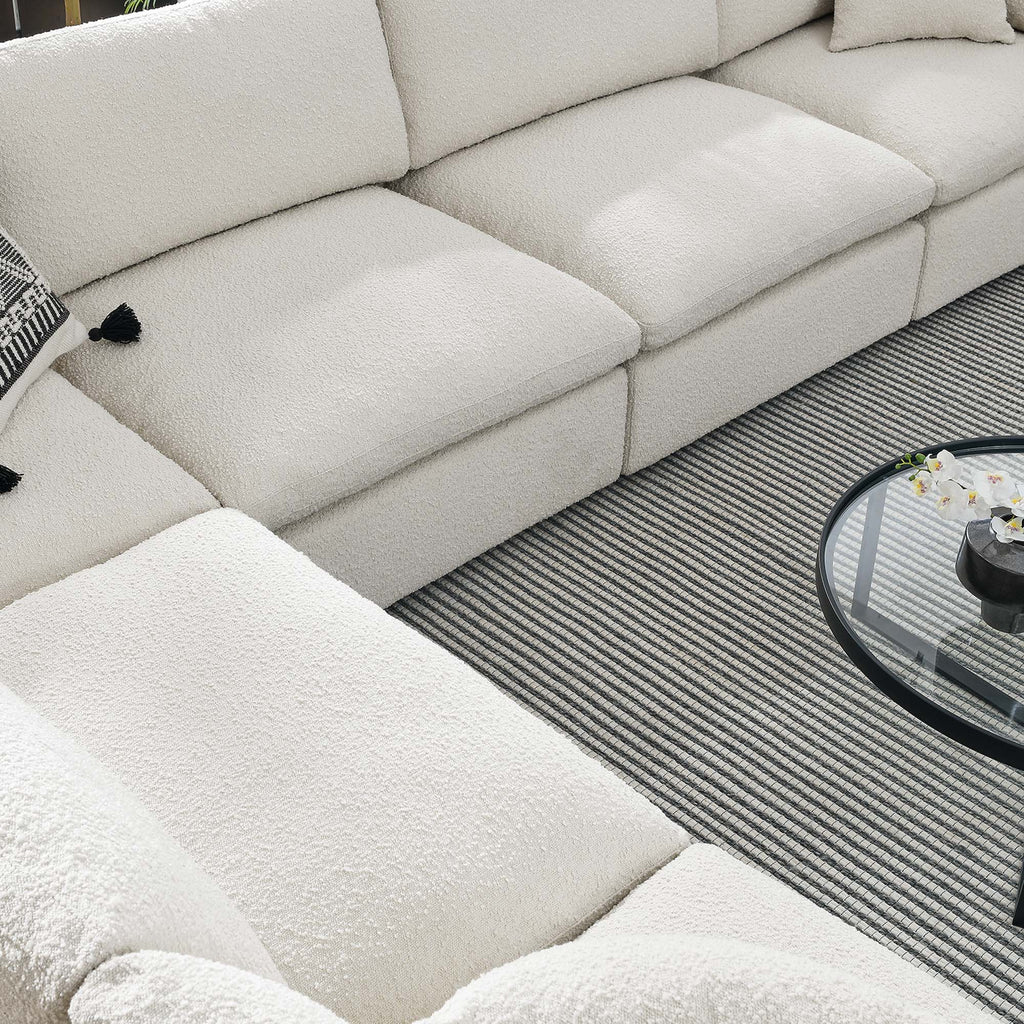 Commix 6-Piece Down Filled Overstuffed Boucle Fabric Sectional Sofa - Ivory (3 Armless, 3 Corners)