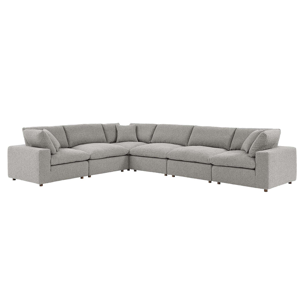 Commix 6-Piece Down Filled Overstuffed Boucle Fabric Sectional Sofa - Light Gray (3 Armless, 3 Corners)