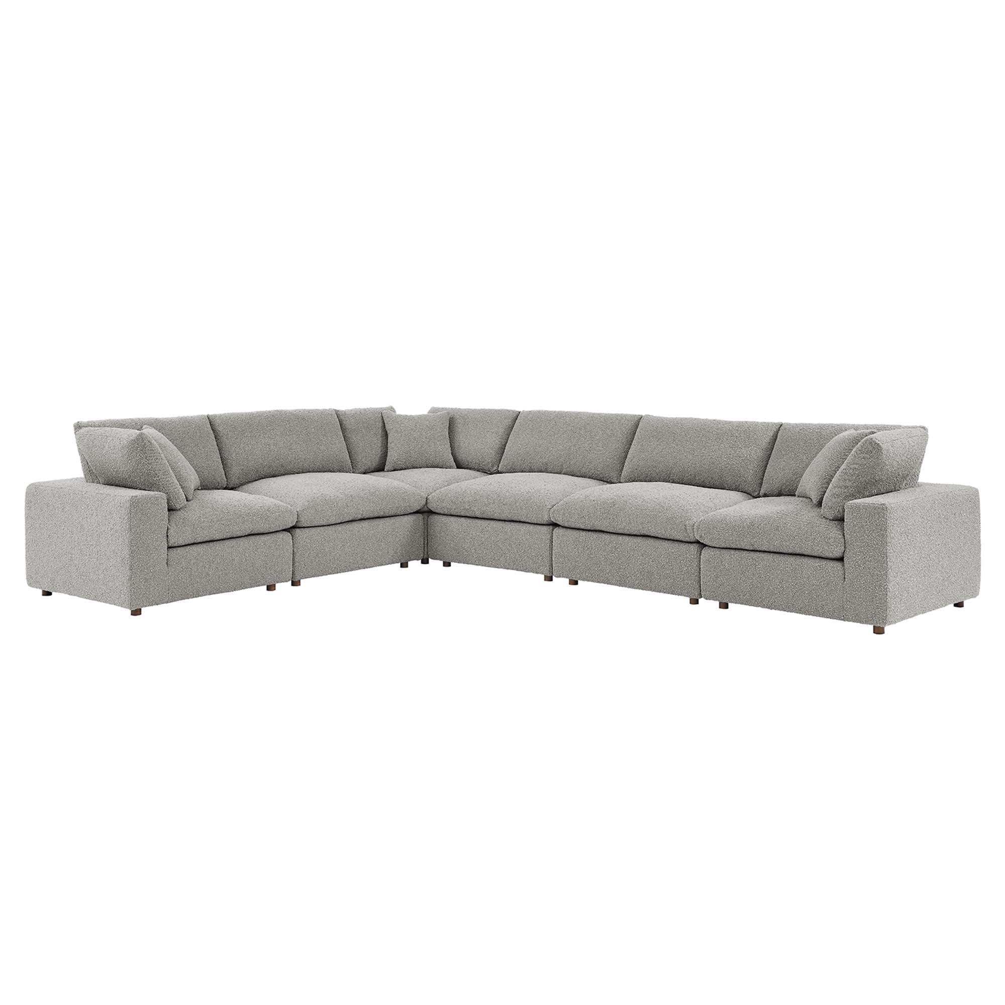 Commix 6-Piece Down Filled Overstuffed Boucle Fabric Sectional Sofa - Light Gray (3 Armless, 3 Corners)