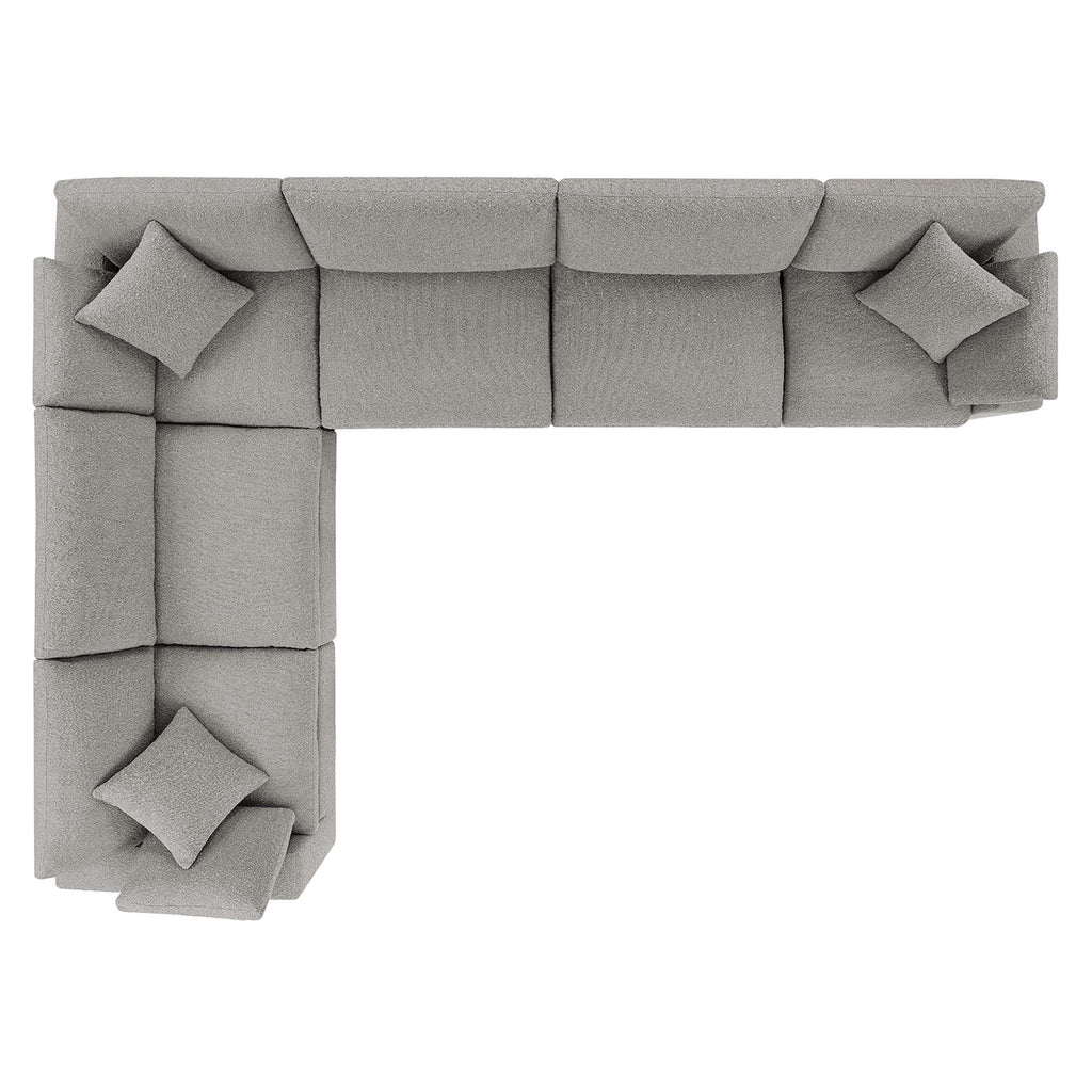 Commix 6-Piece Down Filled Overstuffed Boucle Fabric Sectional Sofa - Light Gray (3 Armless, 3 Corners)