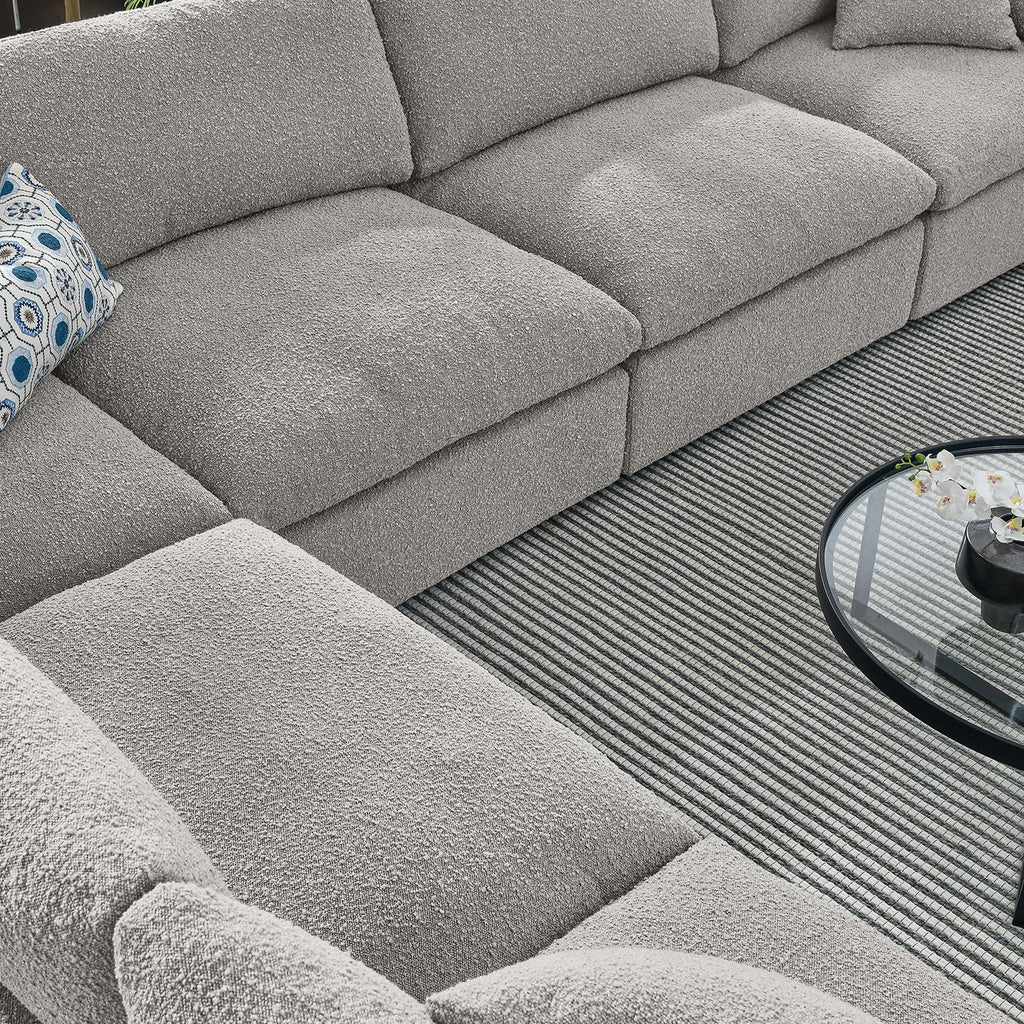 Commix 6-Piece Down Filled Overstuffed Boucle Fabric Sectional Sofa - Light Gray (3 Armless, 3 Corners)