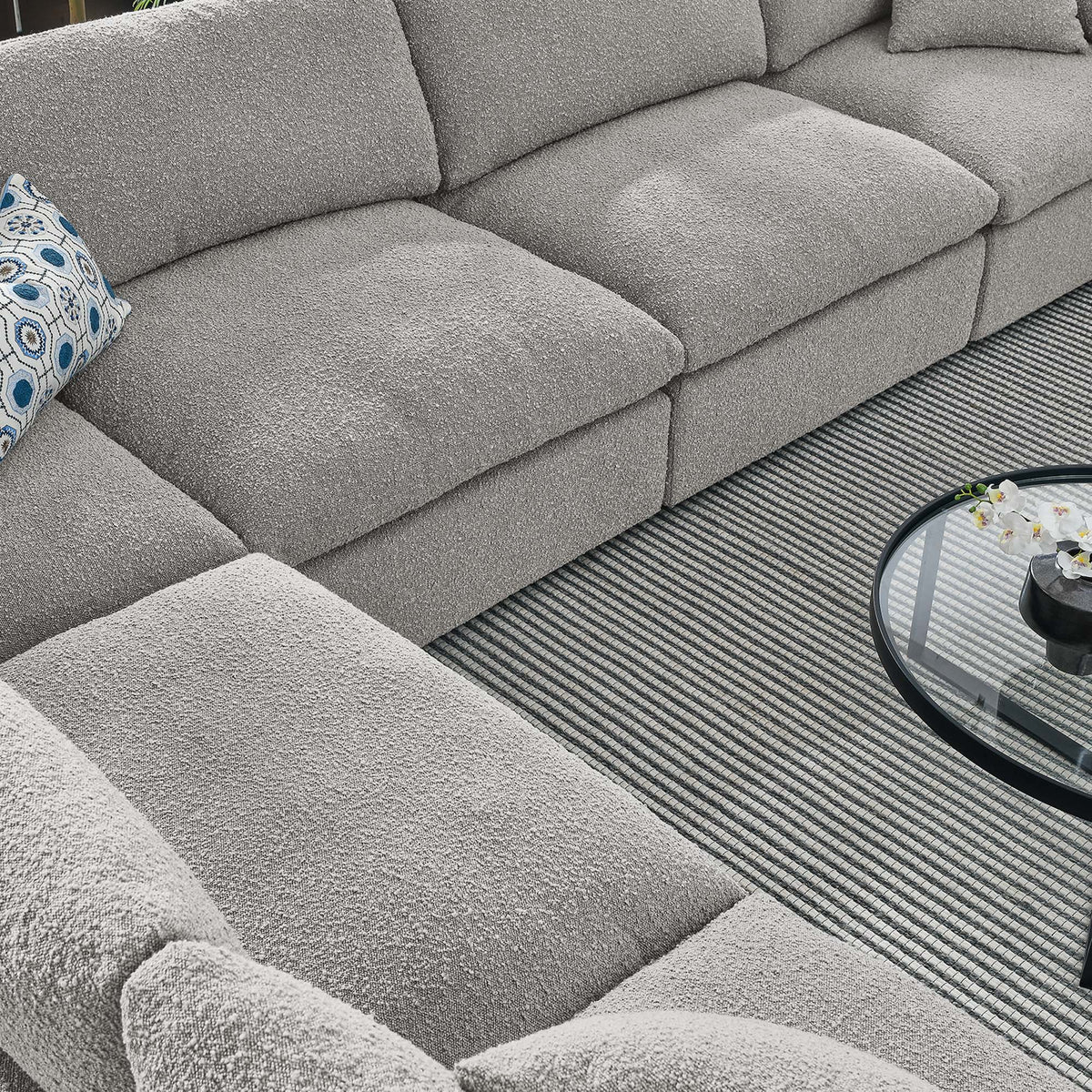 Commix 6-Piece Down Filled Overstuffed Boucle Fabric Sectional Sofa - Light Gray (3 Armless, 3 Corners)