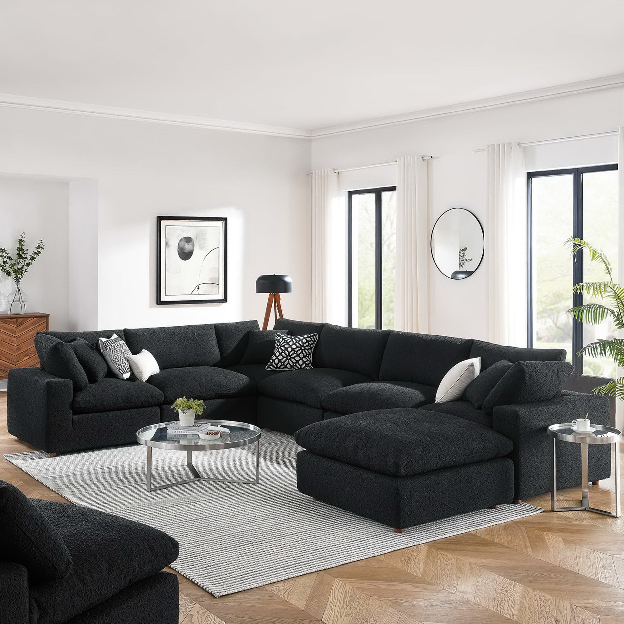 Commix 7-Piece Down Filled Overstuffed Boucle Sectional Sofa - Black