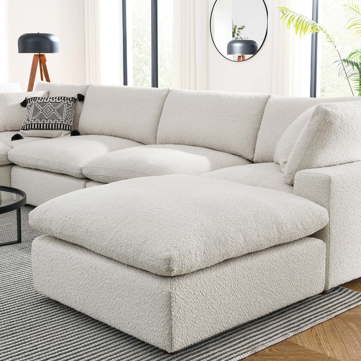 Commix 7-Piece Down Filled Overstuffed Boucle Sectional Sofa - Ivory