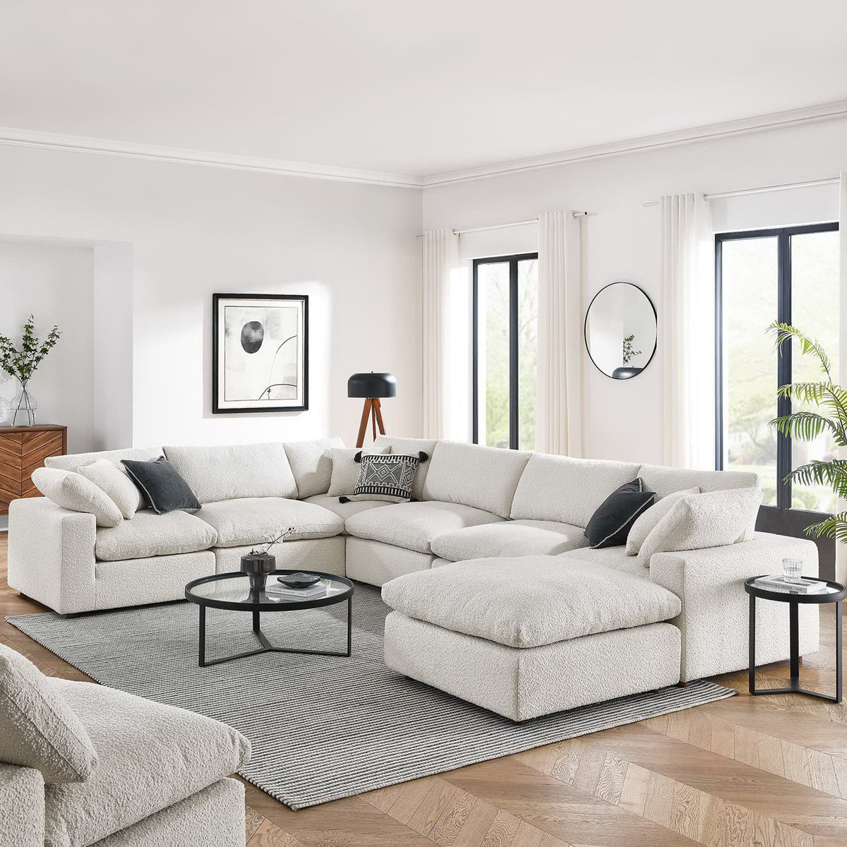 Commix 7-Piece Down Filled Overstuffed Boucle Sectional Sofa - Ivory