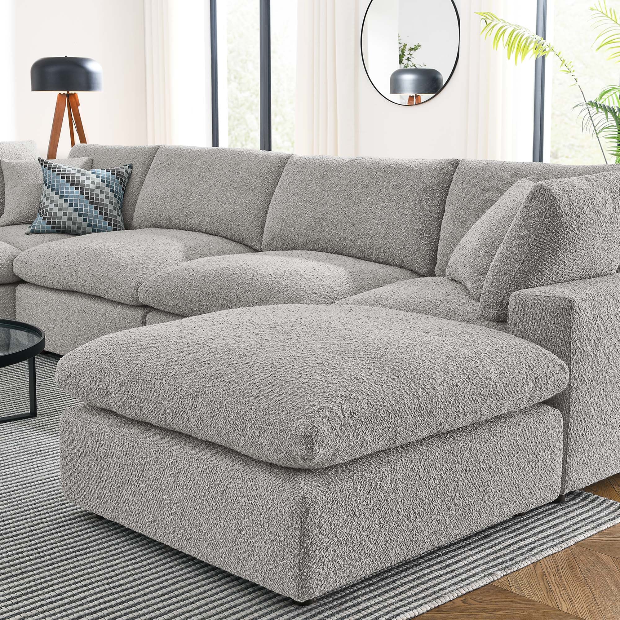 Commix 7-Piece Down Filled Overstuffed Boucle Sectional Sofa - Light Gray
