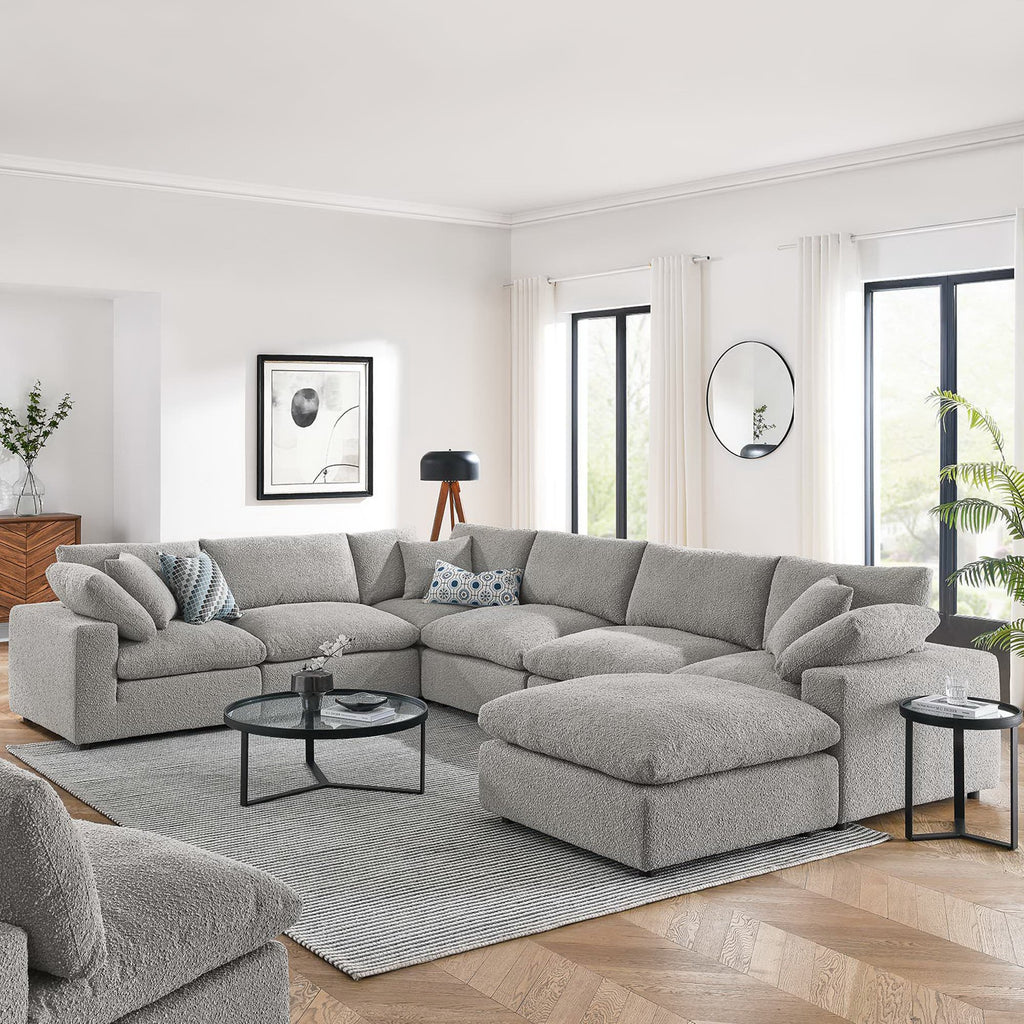 Commix 7-Piece Down Filled Overstuffed Boucle Sectional Sofa - Light Gray