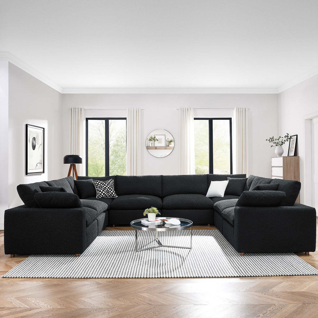 Commix 8-Piece Down Filled Overstuffed Boucle Fabric Sectional Sofa - Black