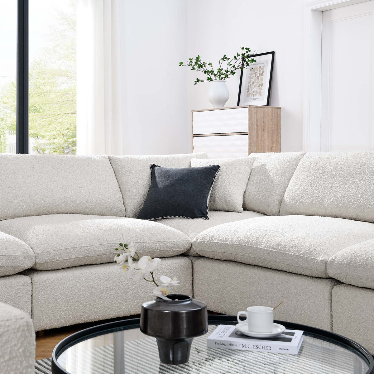 Commix 8-Piece Down Filled Overstuffed Boucle Fabric Sectional Sofa - Ivory
