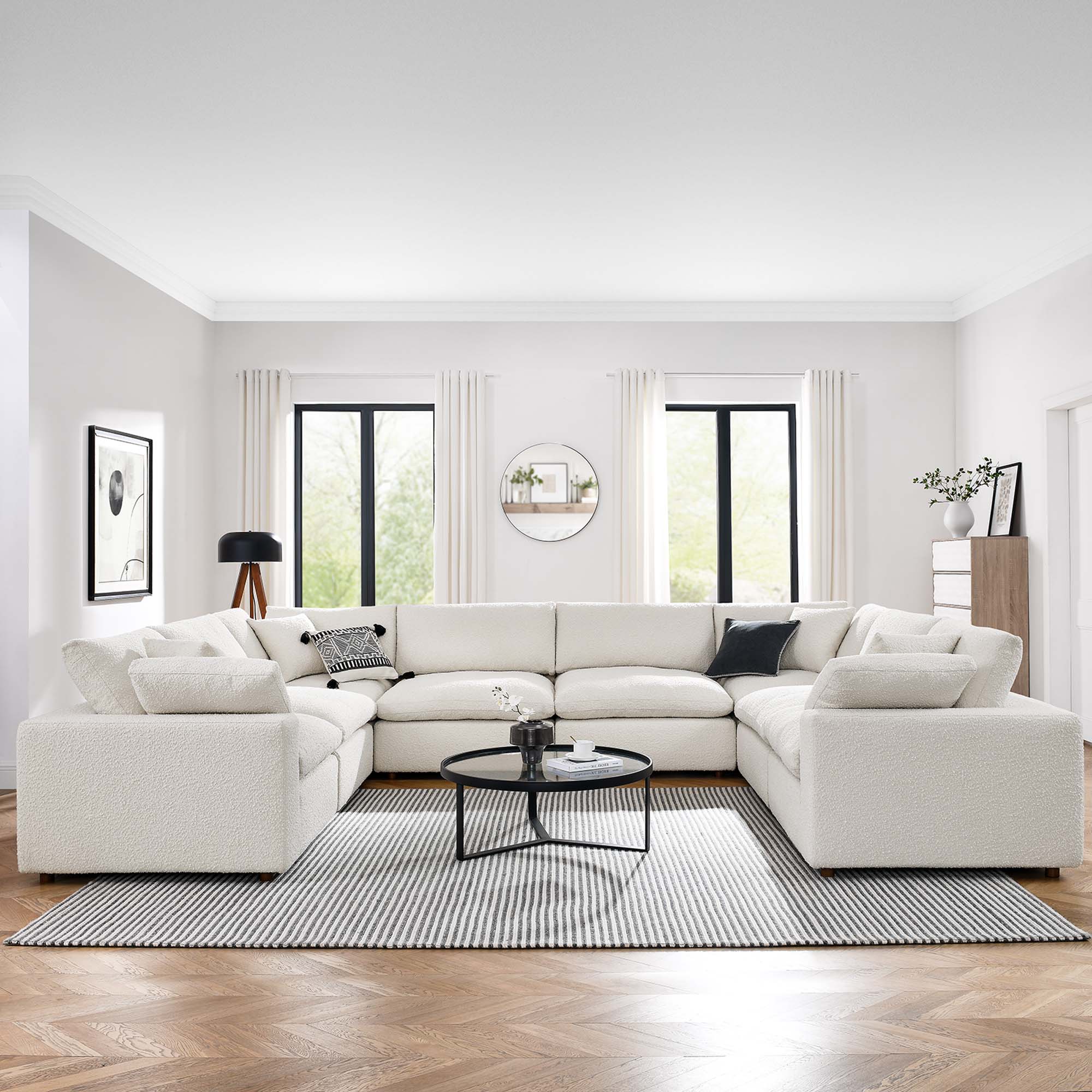 Commix 8-Piece Down Filled Overstuffed Boucle Fabric Sectional Sofa - Ivory
