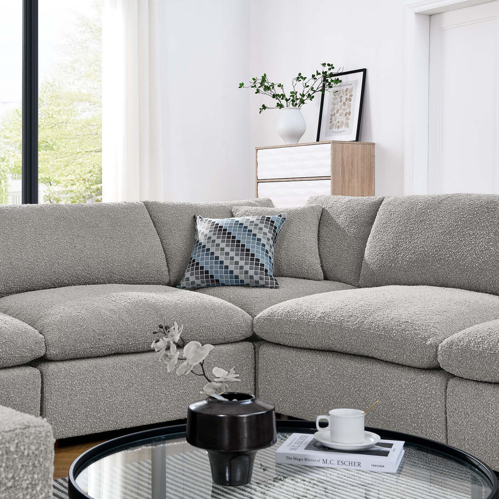 Commix 8-Piece Down Filled Overstuffed Boucle Fabric Sectional Sofa - Light Gray