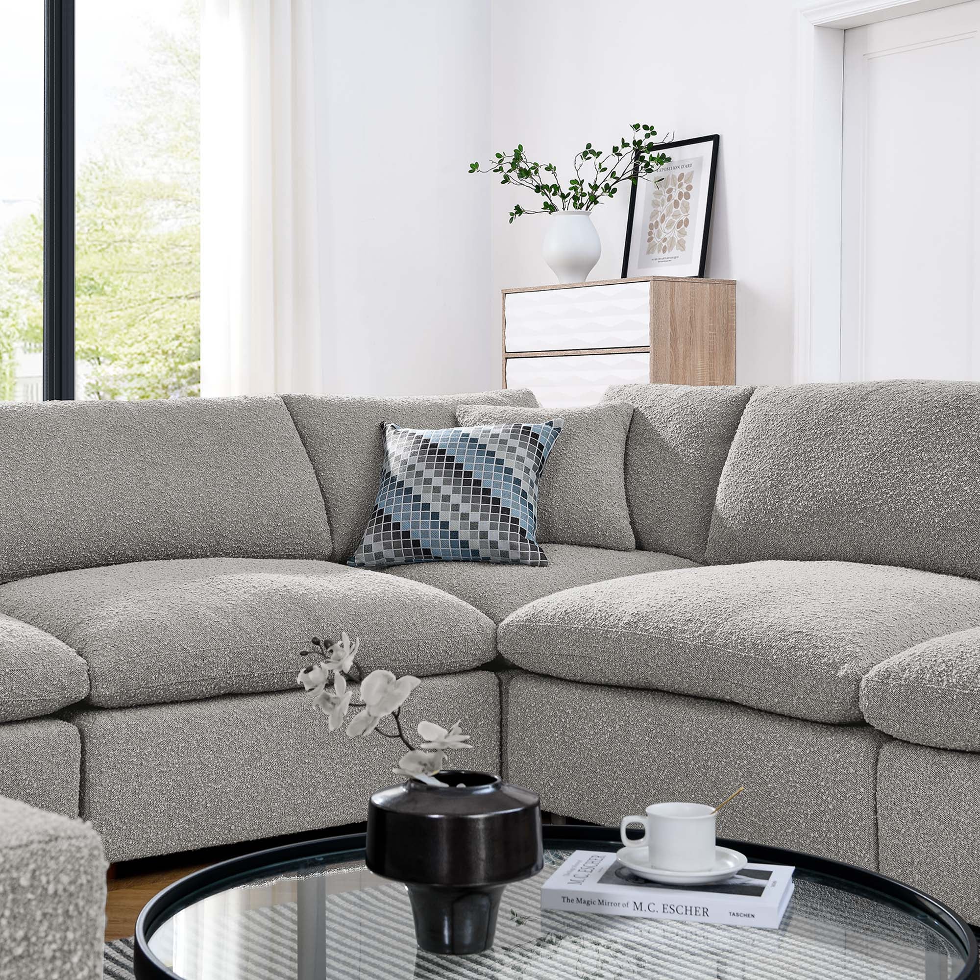 Commix 8-Piece Down Filled Overstuffed Boucle Fabric Sectional Sofa - Light Gray