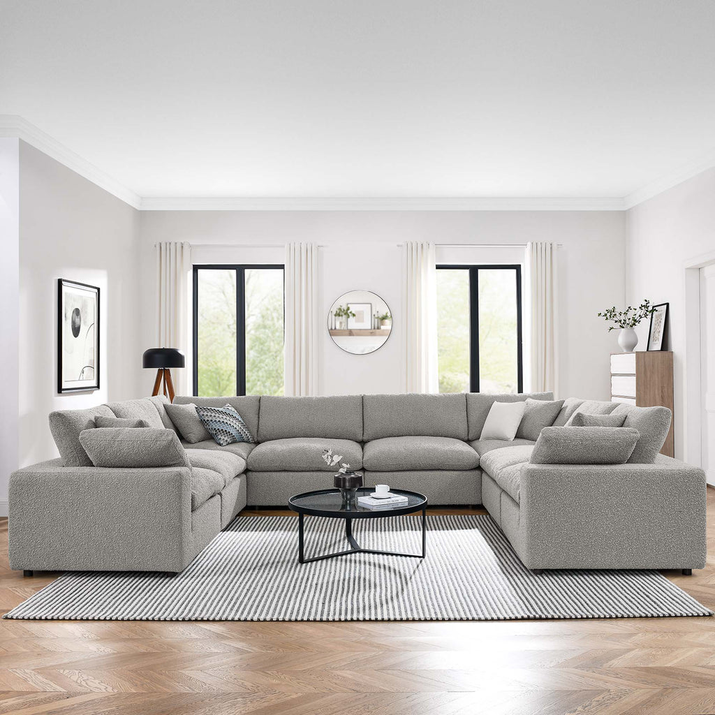 Commix 8-Piece Down Filled Overstuffed Boucle Fabric Sectional Sofa - Light Gray