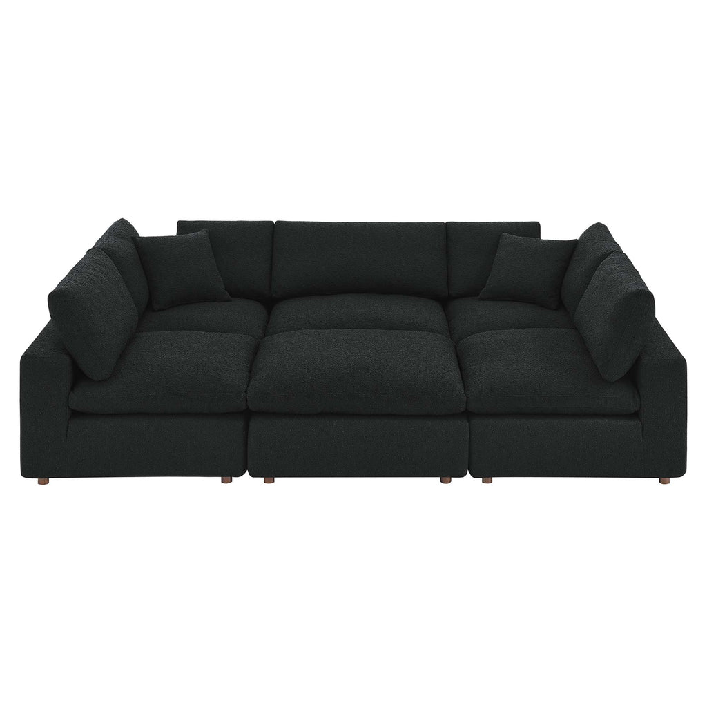 Commix 6-Piece Down Filled Overstuffed Boucle Fabric Sectional Sofa - Black (3 Armless, 2 Corners, Ottoman)