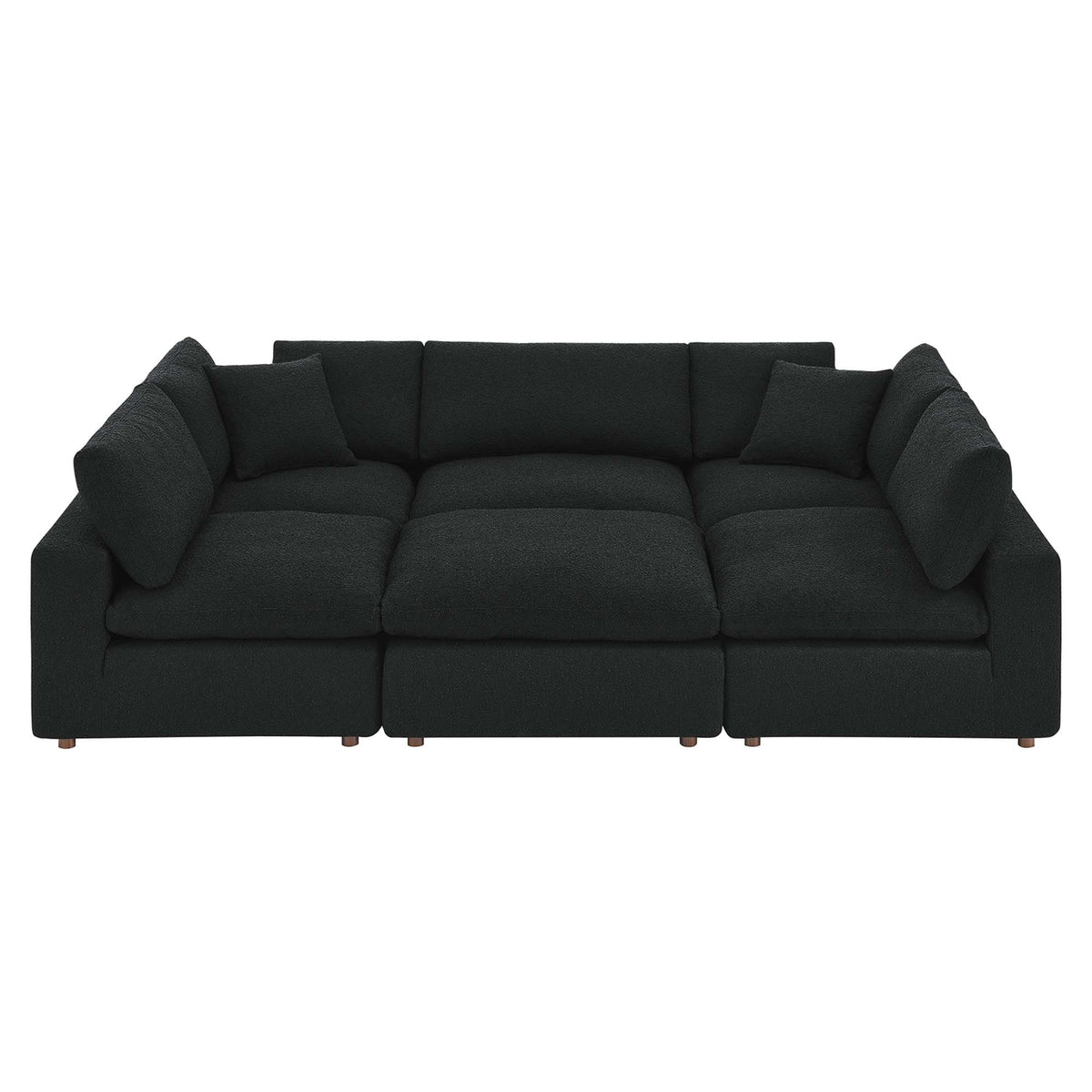 Commix 6-Piece Down Filled Overstuffed Boucle Fabric Sectional Sofa - Black (3 Armless, 2 Corners, Ottoman)