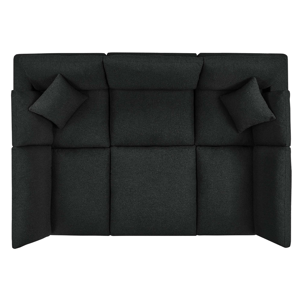 Commix 6-Piece Down Filled Overstuffed Boucle Fabric Sectional Sofa - Black (3 Armless, 2 Corners, Ottoman)