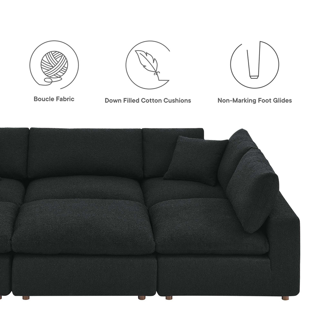 Commix 6-Piece Down Filled Overstuffed Boucle Fabric Sectional Sofa - Black (3 Armless, 2 Corners, Ottoman)