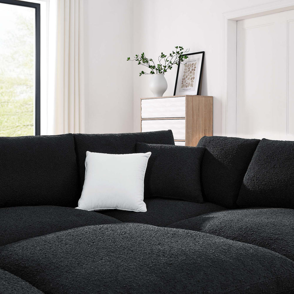 Commix 6-Piece Down Filled Overstuffed Boucle Fabric Sectional Sofa - Black (3 Armless, 2 Corners, Ottoman)