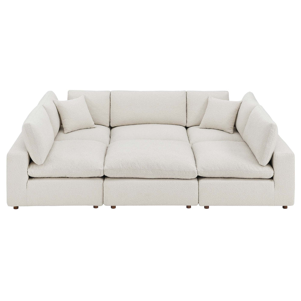 Commix 6-Piece Down Filled Overstuffed Boucle Fabric Sectional Sofa - Ivory (3 Armless, 2 Corners, Ottoman)